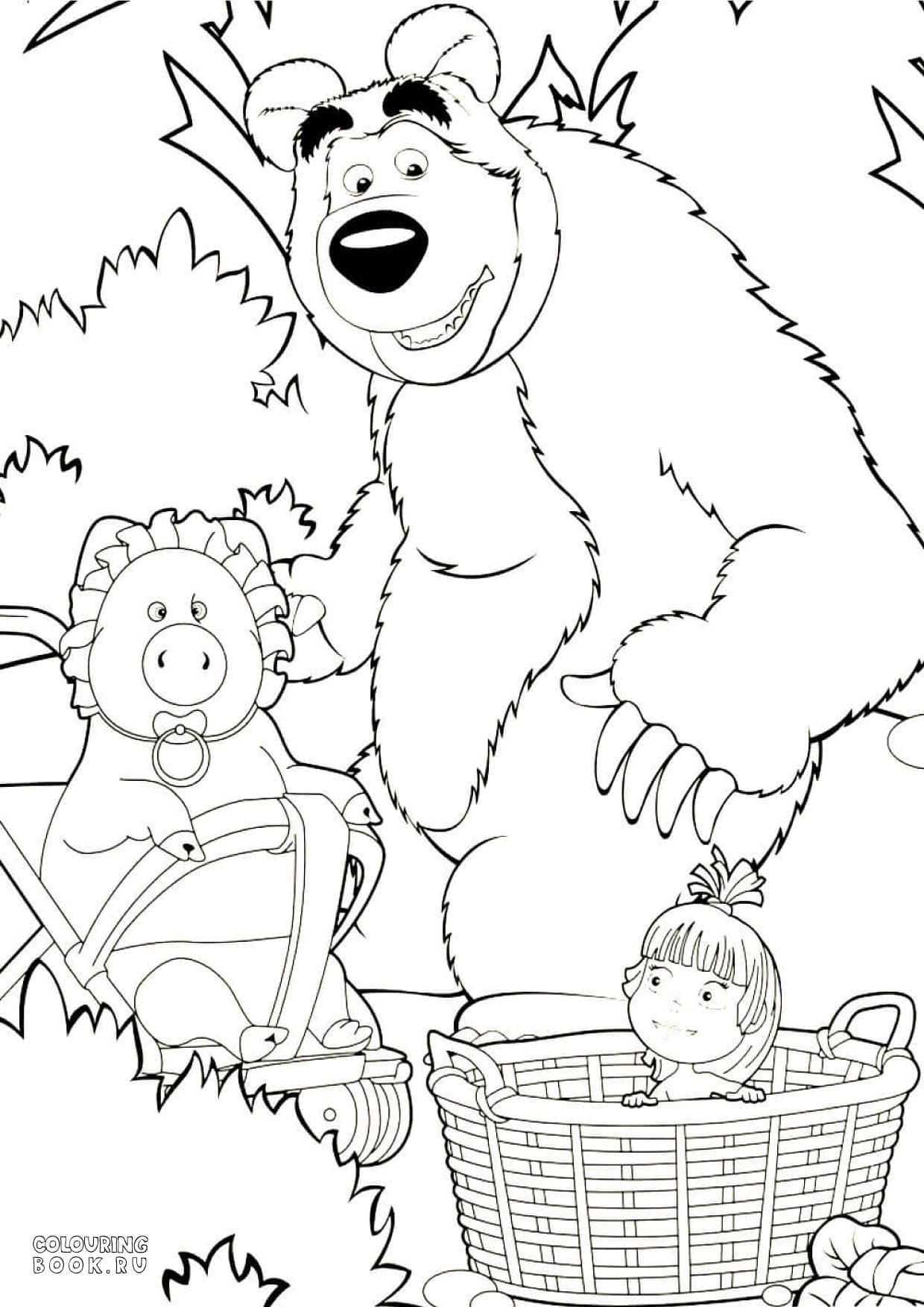 Раскраски Маша и Медведь скачать и распечатать бесплатно