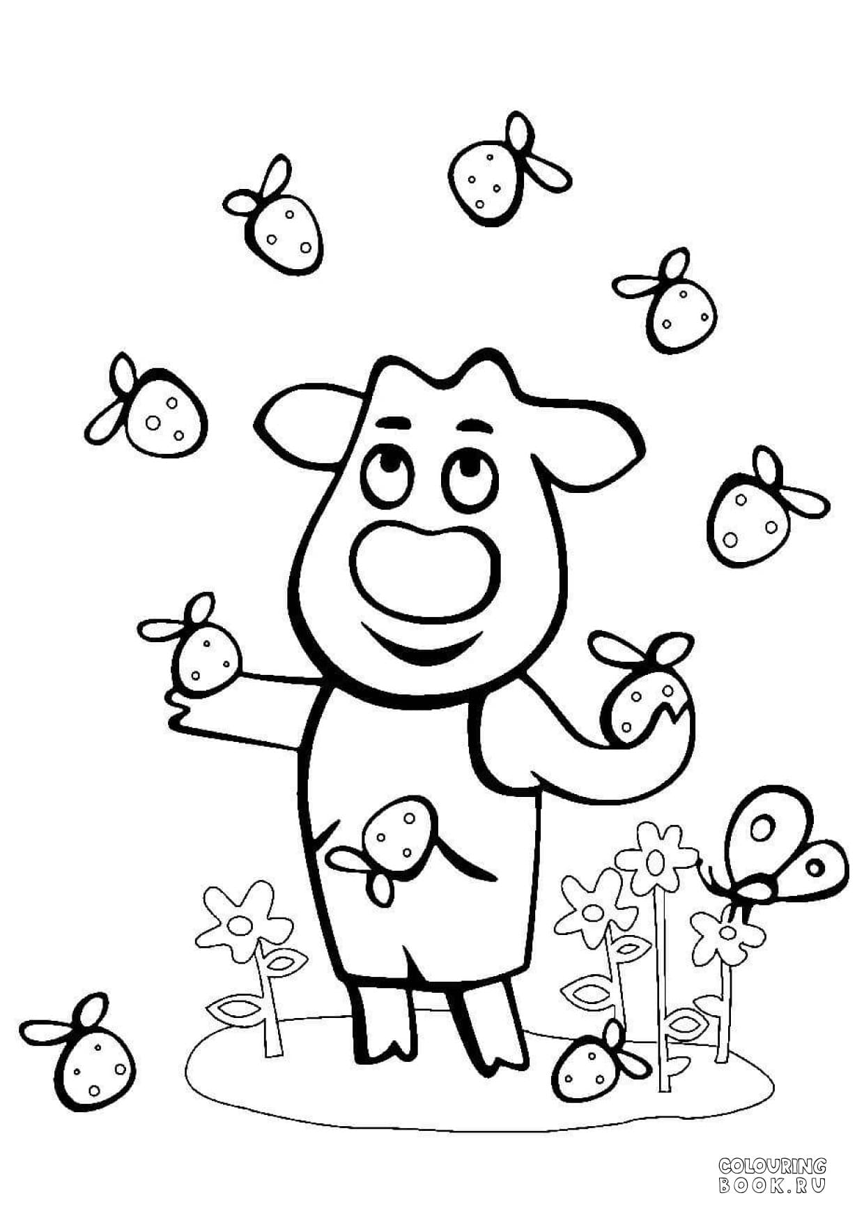 Раскраска Корова, бык и теленок – Математические картинки